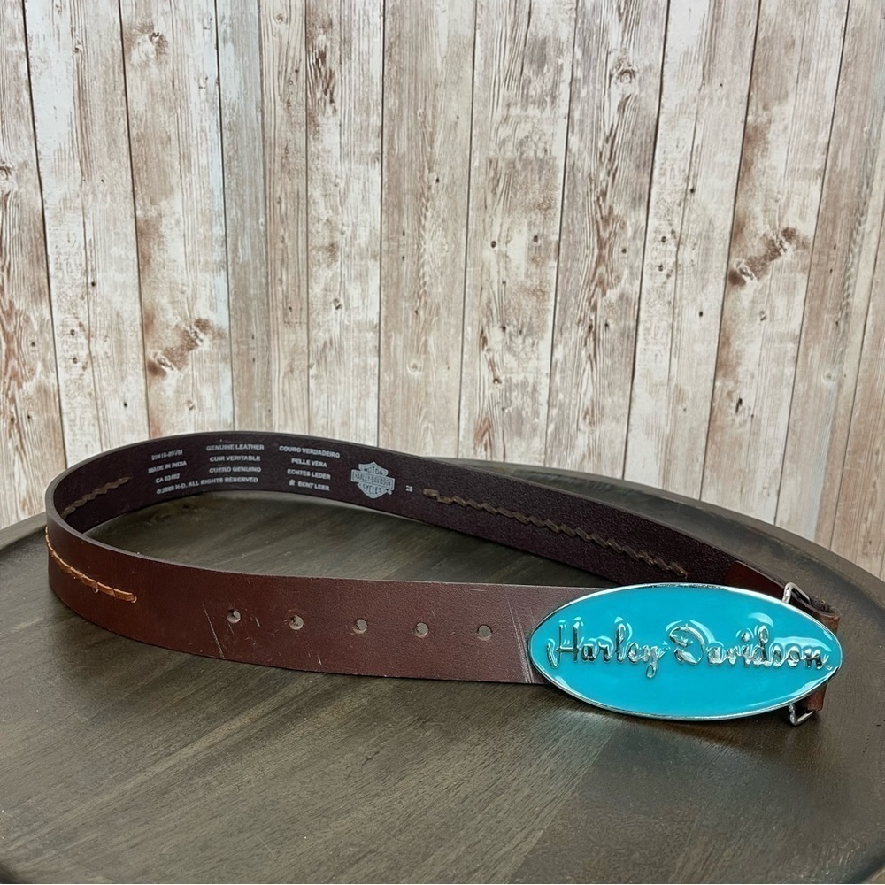 Harley Davidson Enameled‎ Buckle Leather Belt Size 28 Women